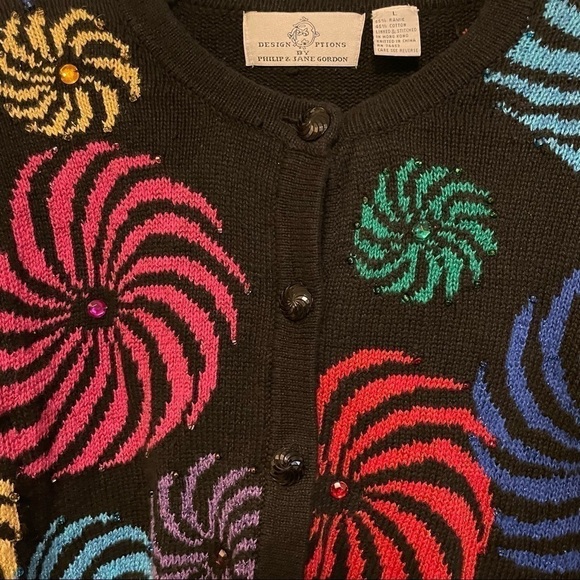 Vtg Design Options Sweater Phillip Jane Gordon Cardigan Colorful Swirls Size L - Picture 5 of 12